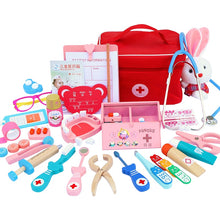 Load image into Gallery viewer, Toys for Children Girl Boy Kids Pretend Play Wood Doctor Toys Red Medical Kit Dentist Medicine Box Sets Cloth Bag Packing Games