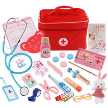 Load image into Gallery viewer, Toys for Children Girl Boy Kids Pretend Play Wood Doctor Toys Red Medical Kit Dentist Medicine Box Sets Cloth Bag Packing Games