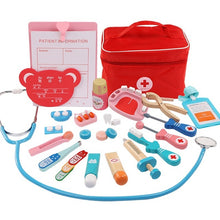 Load image into Gallery viewer, Toys for Children Girl Boy Kids Pretend Play Wood Doctor Toys Red Medical Kit Dentist Medicine Box Sets Cloth Bag Packing Games