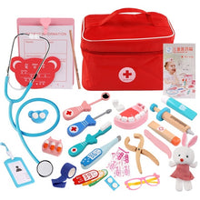Load image into Gallery viewer, Toys for Children Girl Boy Kids Pretend Play Wood Doctor Toys Red Medical Kit Dentist Medicine Box Sets Cloth Bag Packing Games